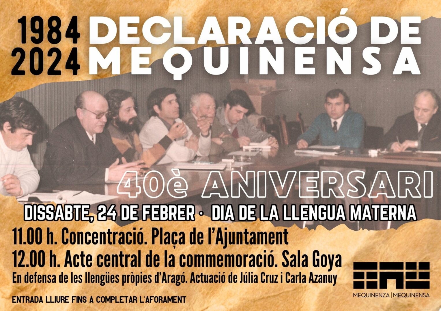 CARTELL CELEBRACIÓ 40è ANIVERSARI DECLARACIÓ DE MEQUINENSA