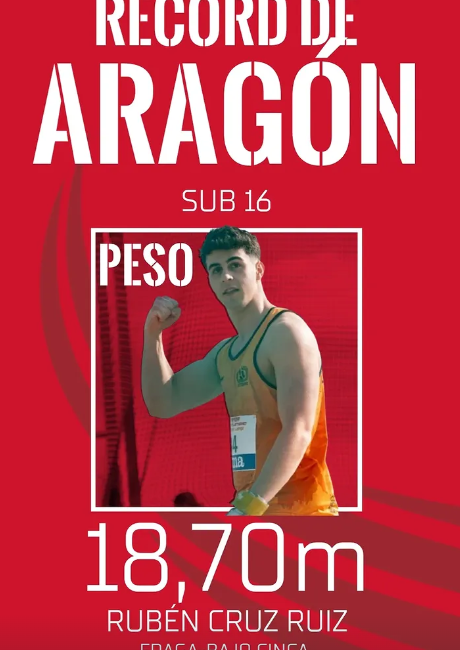 Rubén Cruz establece un nuevo récord de Aragón sub-16 en lanzamiento de peso con 18,70 metros