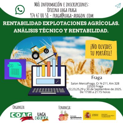 UAGA organiza en Fraga un curso sobre rentabilidad de explotaciones agrícolas