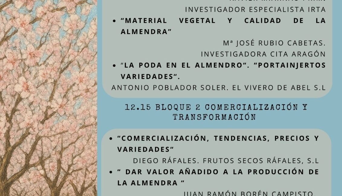 Expertos del IRTA, CITA y Cámara de Huesca debatirán en Fraga sobre el futuro del almendro aragonés
