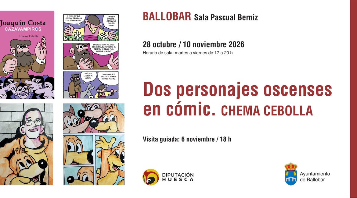 Ballobar acoge la exposición «Dos personajes oscenses en cómic» del ilustrador Chema Cebolla