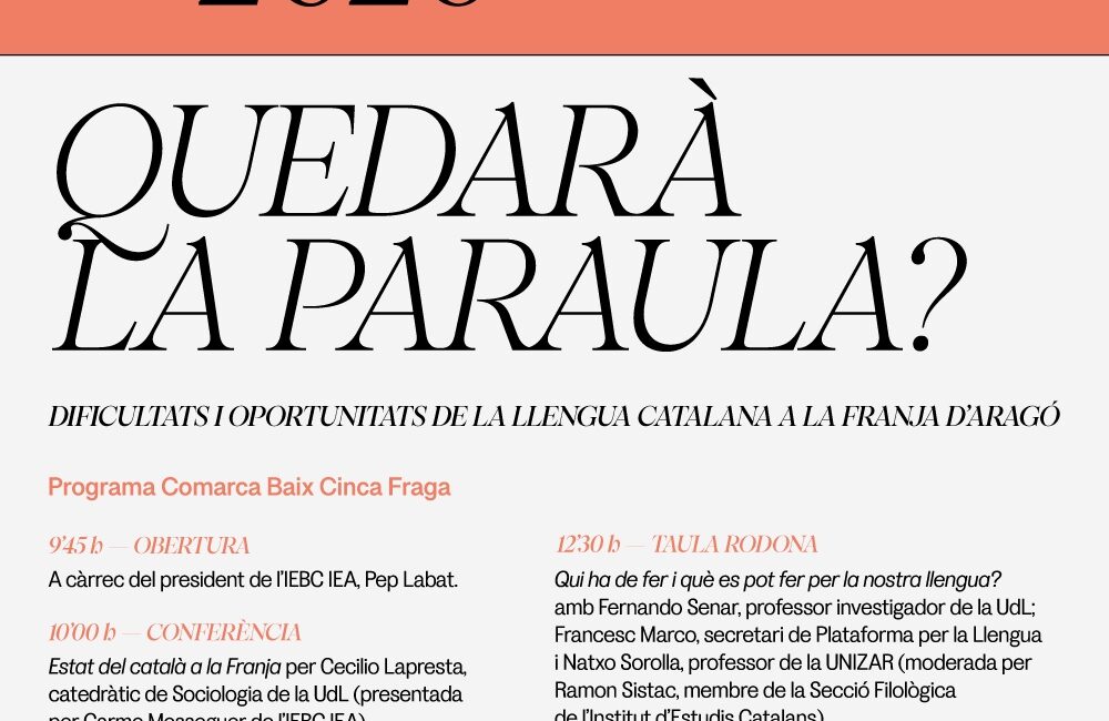 Fraga acogerá el Cinga Fòrum 2026 para analizar el presente y el futuro del catalán en la Franja de Aragón